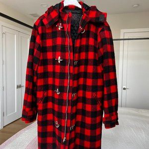 VTG Ralph Lauren Womens MEDIUM Buffalo Plaid DUFFLE Toggle Coat Hooded